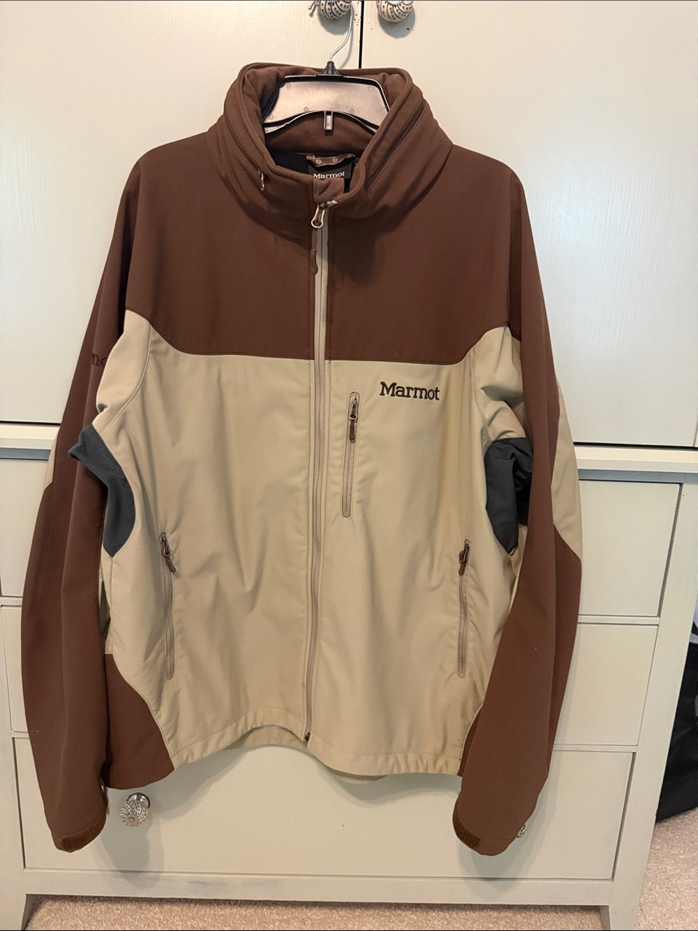 Men’s Marmot Two-Tone Brown & Tan Softshell Jacket EUC XXL